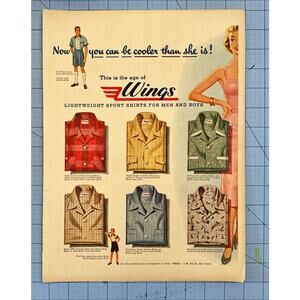 Wings Lightweight Sport Shirts Print Ad Men Boys Fashion Apparel Clothing 1954
